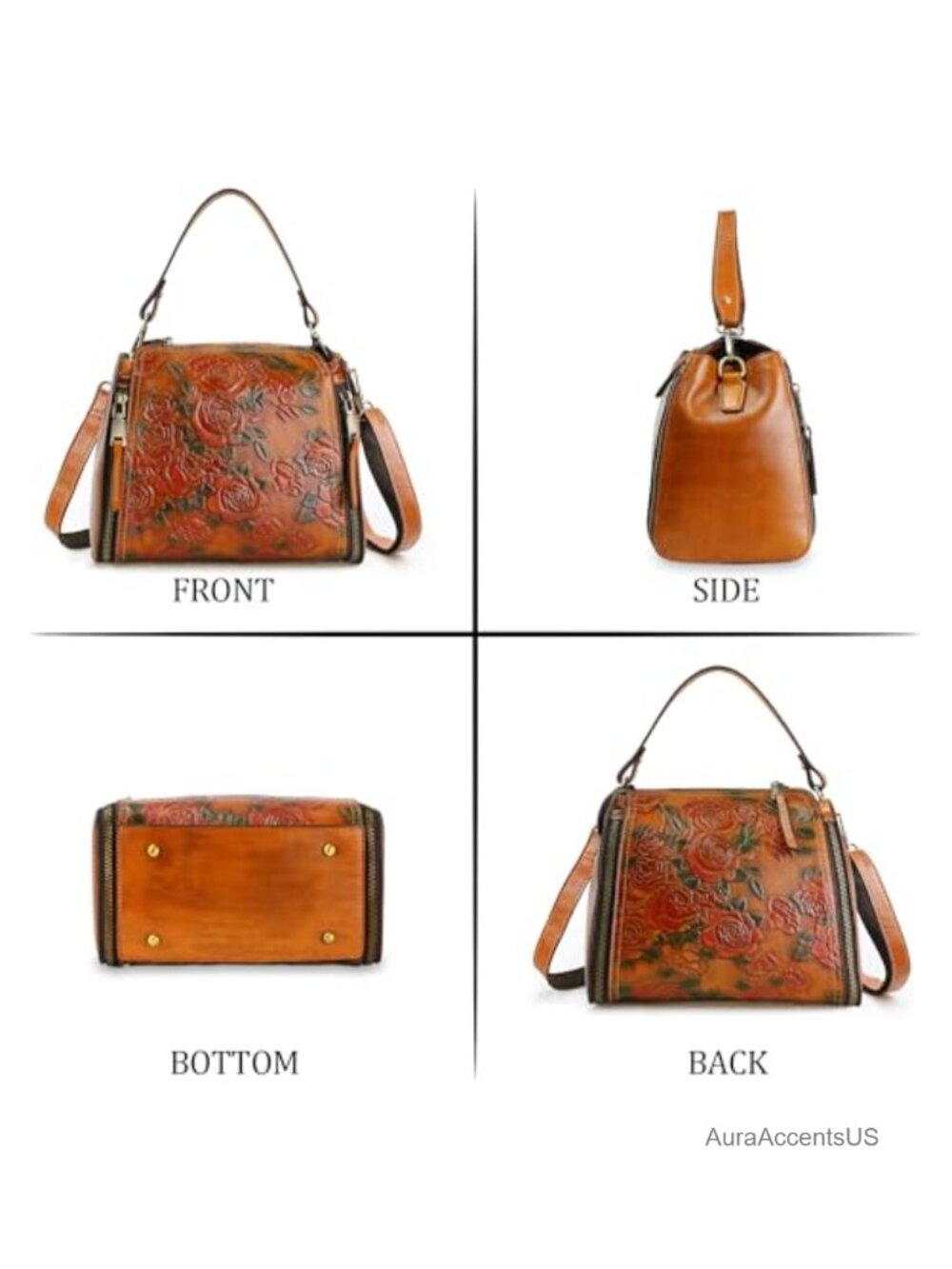 Genuine Leather Satchel Vintage Embossing Shoulder Crossbody Bag - Picture 2 of 6